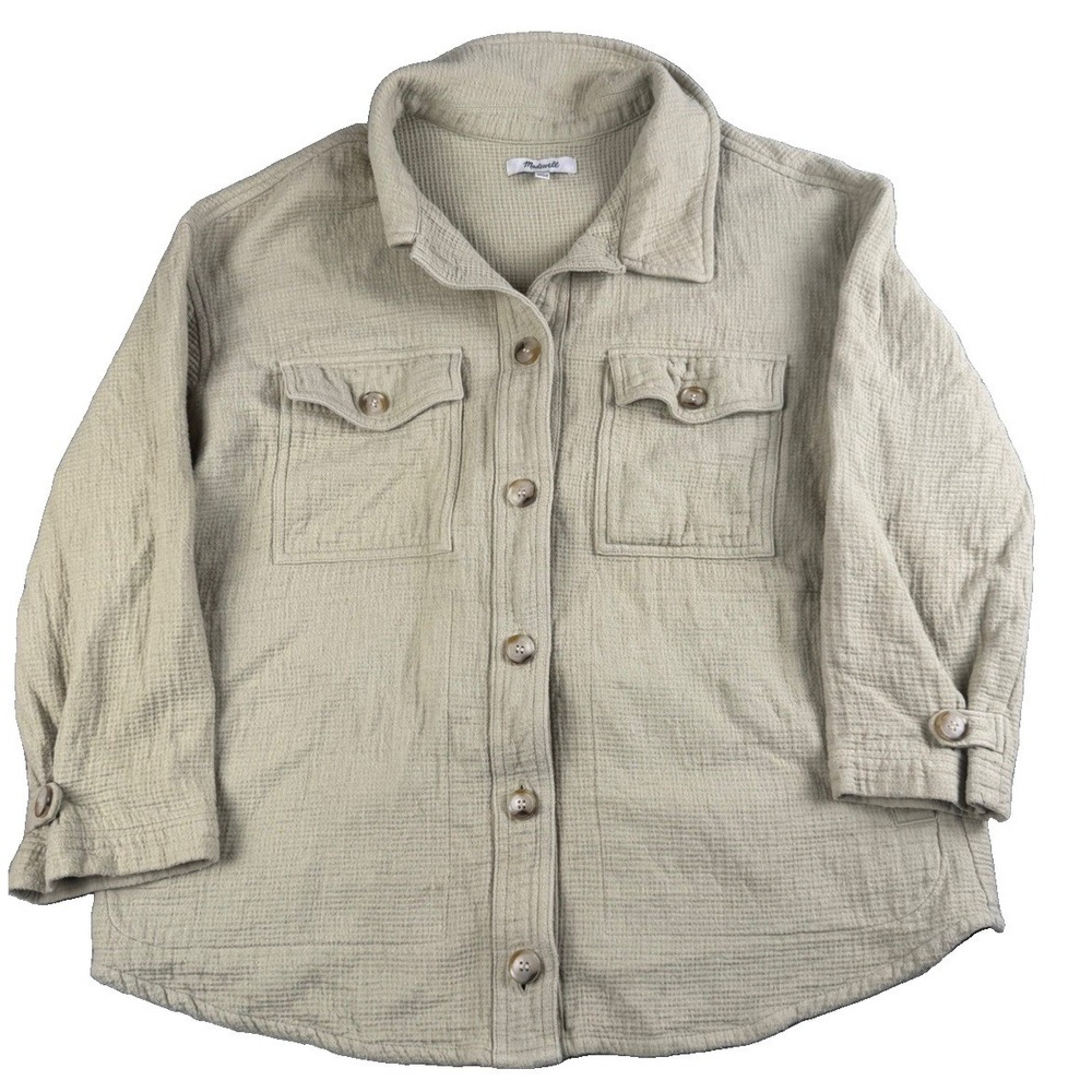 Madewell Womens XL Waffle Shirt Jacket Sage Green Cotton Overshirt Shacket FA22